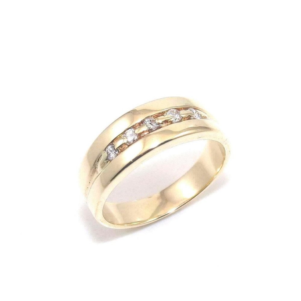 14K Yellow Gold Men's Ring Size 10.5 Natural Diamond Wedding Band